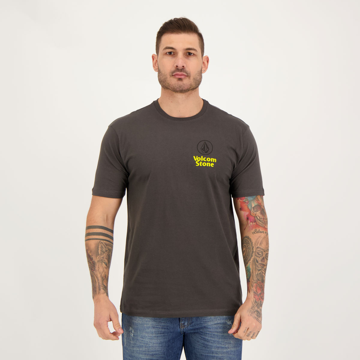 Camiseta Volcom Ezduzit Cinza Escuro