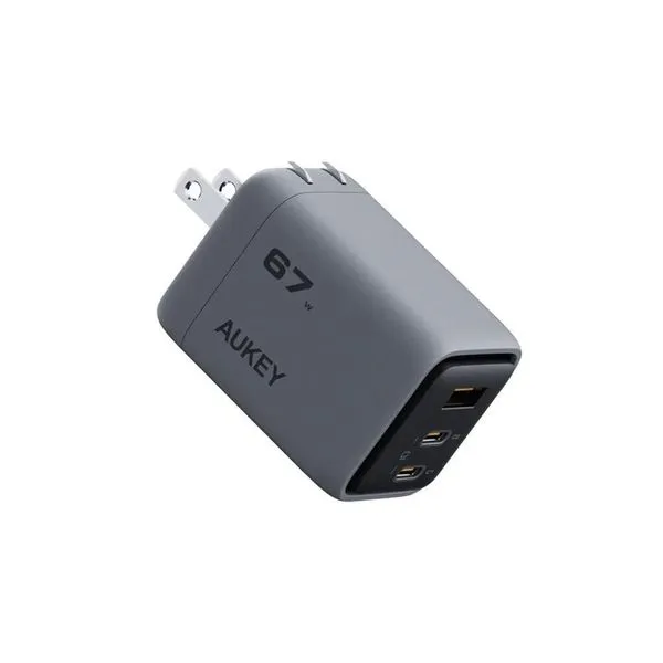 Carregador De Viagem Aukey 67W PD Com Tecnologia GAN USB/USB-C PA-C3 Cinza (MP)