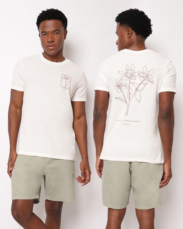 Camiseta Masculina Texturizada Estampa Frente e Costas Off White GG