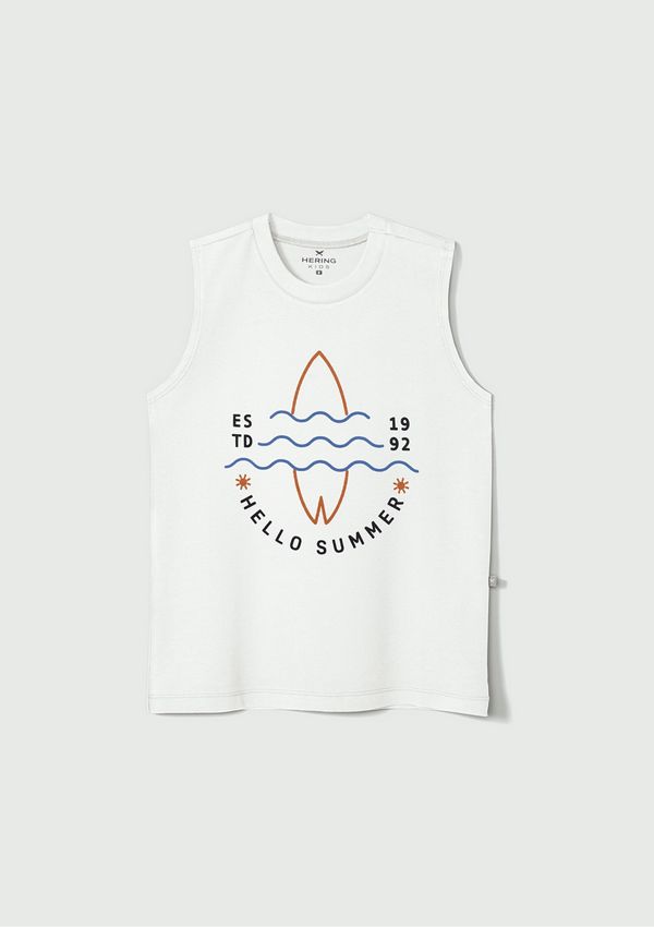 Regata Infantil Menino Em Malha De Algodão Com Estampa - Branco 008