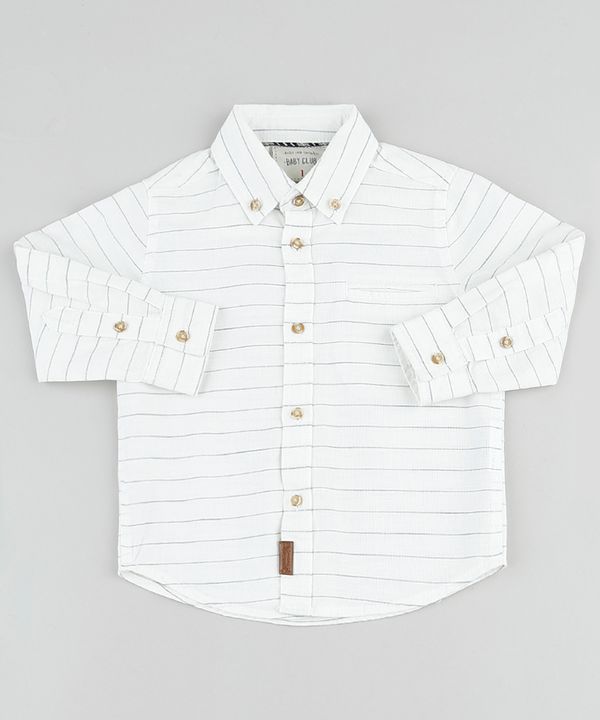 Camisa Infantil Listrada com Bolso Manga Longa Off White 2