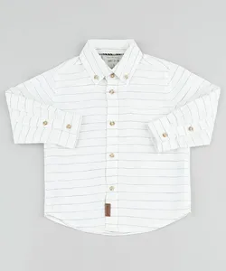 Camisa Infantil Listrada com Bolso Manga Longa Off White 3