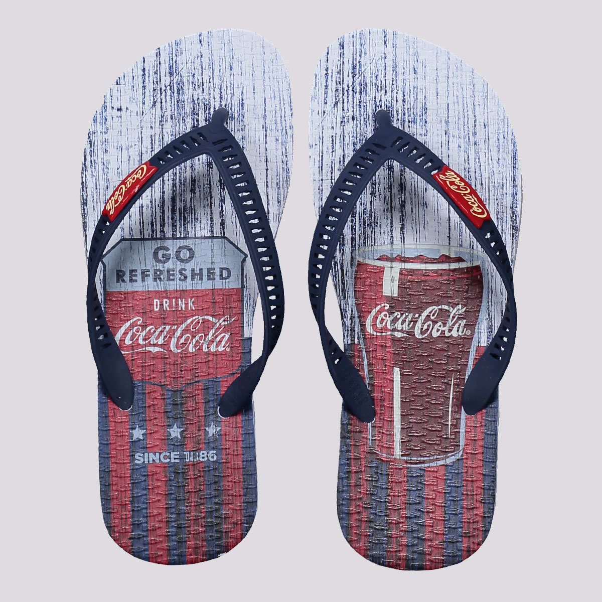 Chinelo Coca Cola Rust Glass Branco e Marinho