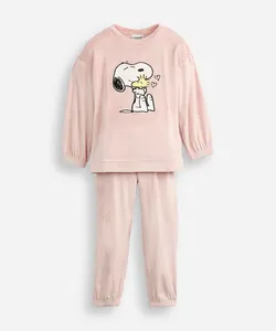 pijama longo infantil de fleece snoopy e woodstock rosa 8