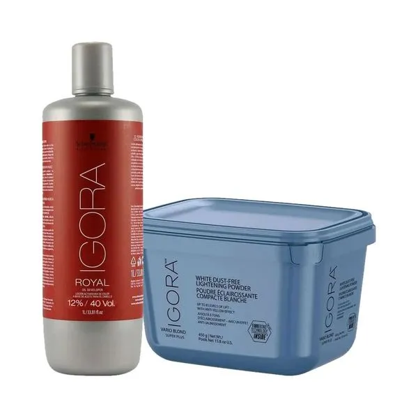 Kit Pó Descolorante Igora Vario Blond Super Plus 450g + Oxigenada 12% 40 Volumes 1L