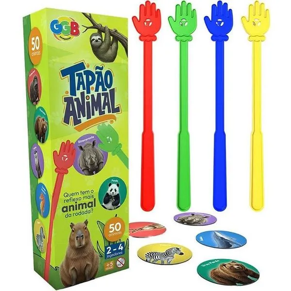 Jogo de Mesa Tapao Animal Reação Rápida com 50 Discos e Maozinhas com Ventosas GGB Plast Jogo de Mesa Tapao Animal Reação Rápida 50 Discos Ventosas GGB Plast