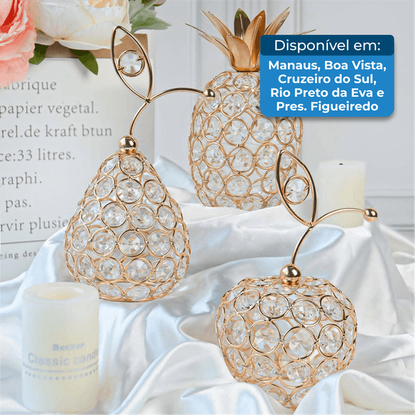 Conjunto 3 Peças Centrais De Mesa De Abacaxi De Cristal Kehail Dourado A-MBI