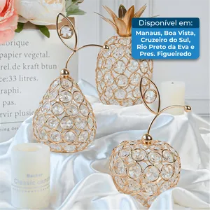 Conjunto 3 Peças Centrais De Mesa De Abacaxi De Cristal Kehail Dourado A-MBI