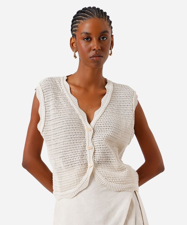 colete feminino de tricot decote v off white P