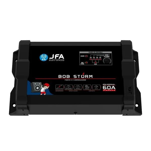 Fonte e Carregador de Bateria Automotivo Bob Storm 60A para Sistemas 12V com Função BOB-STORM Bivolt Automática JFA Fonte e Carregador de Bateria Automotivo Bob Storm 60A para Sistemas 12V JFA Eletrônicos
