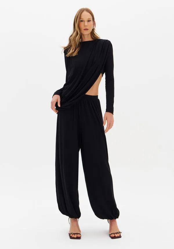 Calça Balloon Cintura Alta De Malha Leve Preto G