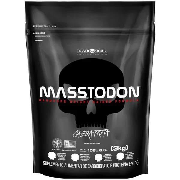 Hipercalórico Masstodon - Refil 3kg - Black Skull Refil Masstodon Chocolate 3kg