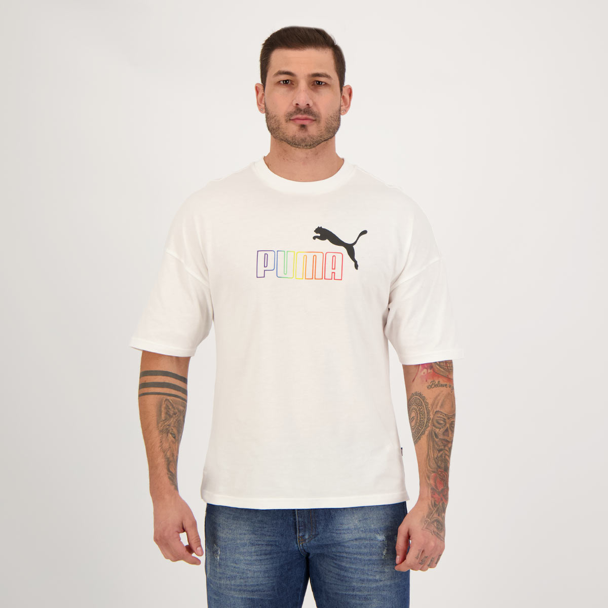 Camiseta Puma ESS+ Rainbow Branca