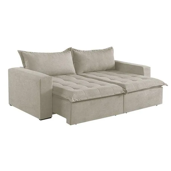 Sofá Cama 3 Lugares Retrátil Reclinável Linho M-184 Martins Creme