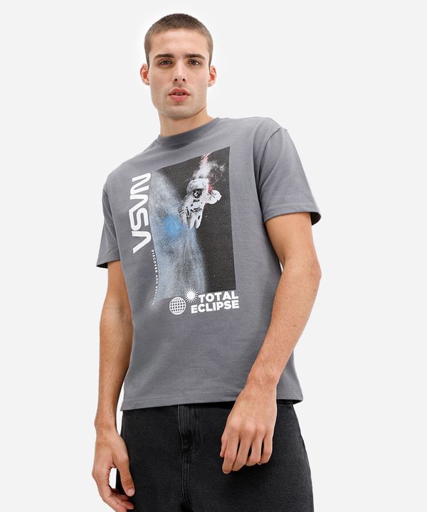 camiseta masculina de algodão nasa manga curta cinza GG