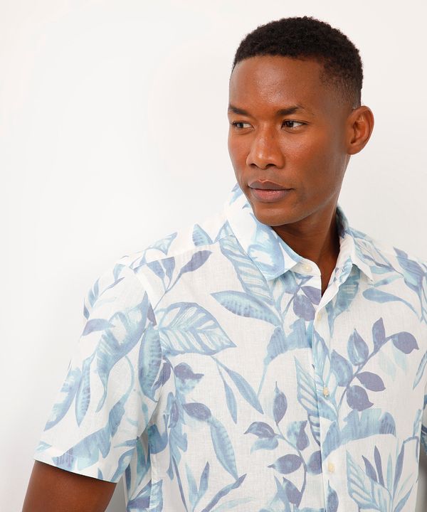 camisa comfort com linho folhagens off white M