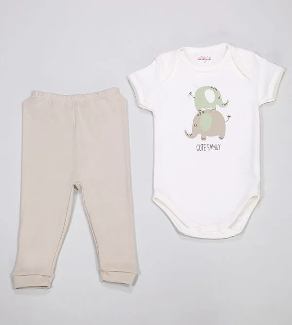 Conjunto Body Com Culote Cute Family De 0 a 12 meses Bege - GG