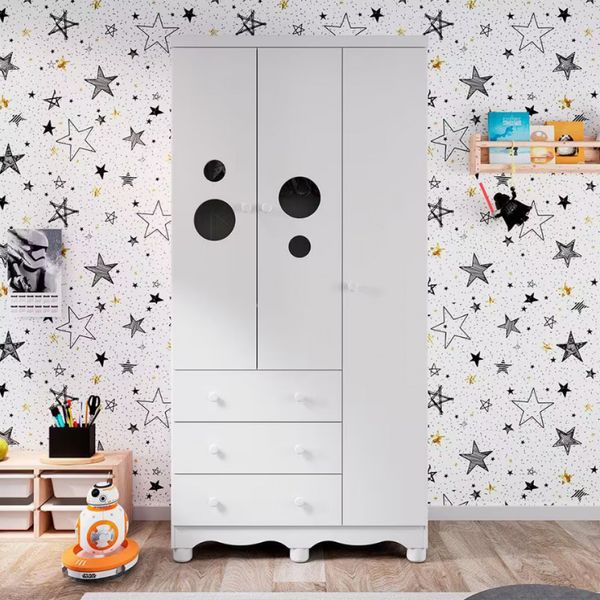 Guarda-Roupa Infantil Duda com 3 Portas 3 Gavetas Peroba Branco Brilho