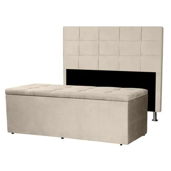 Kit Cabeceira E Calçadeira Baú Solteiro 0,90m Roma Suede - Pallazio Cor Rosa