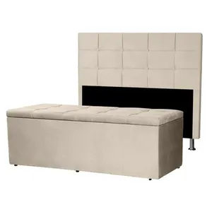 Kit Cabeceira E Calçadeira Baú Solteiro 0,90m Roma Suede - Pallazio Cor Rosa