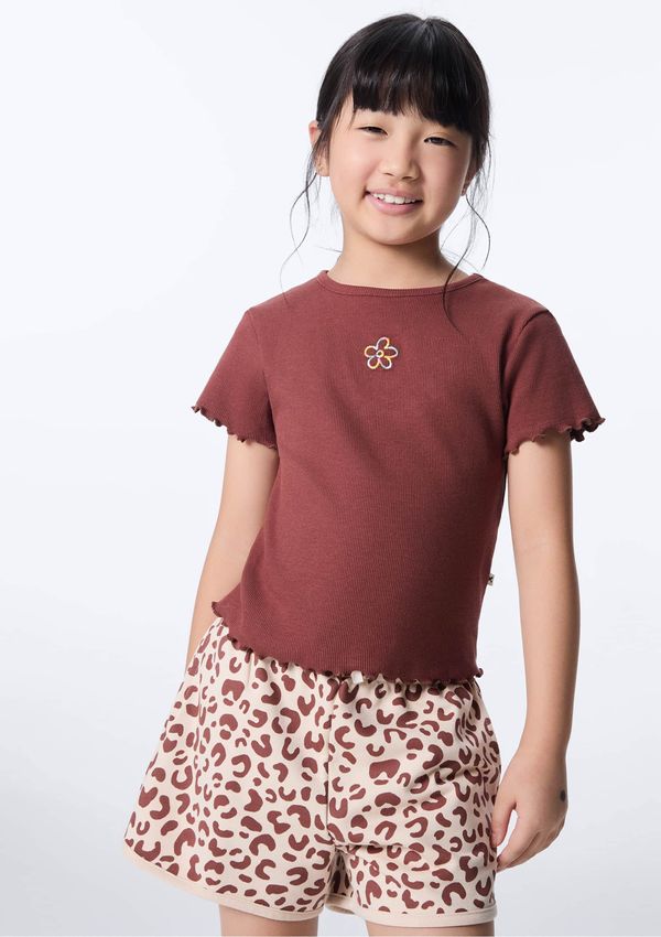 Blusa Manga Curta Infantil Menina Em Ribana - Marrom 014
