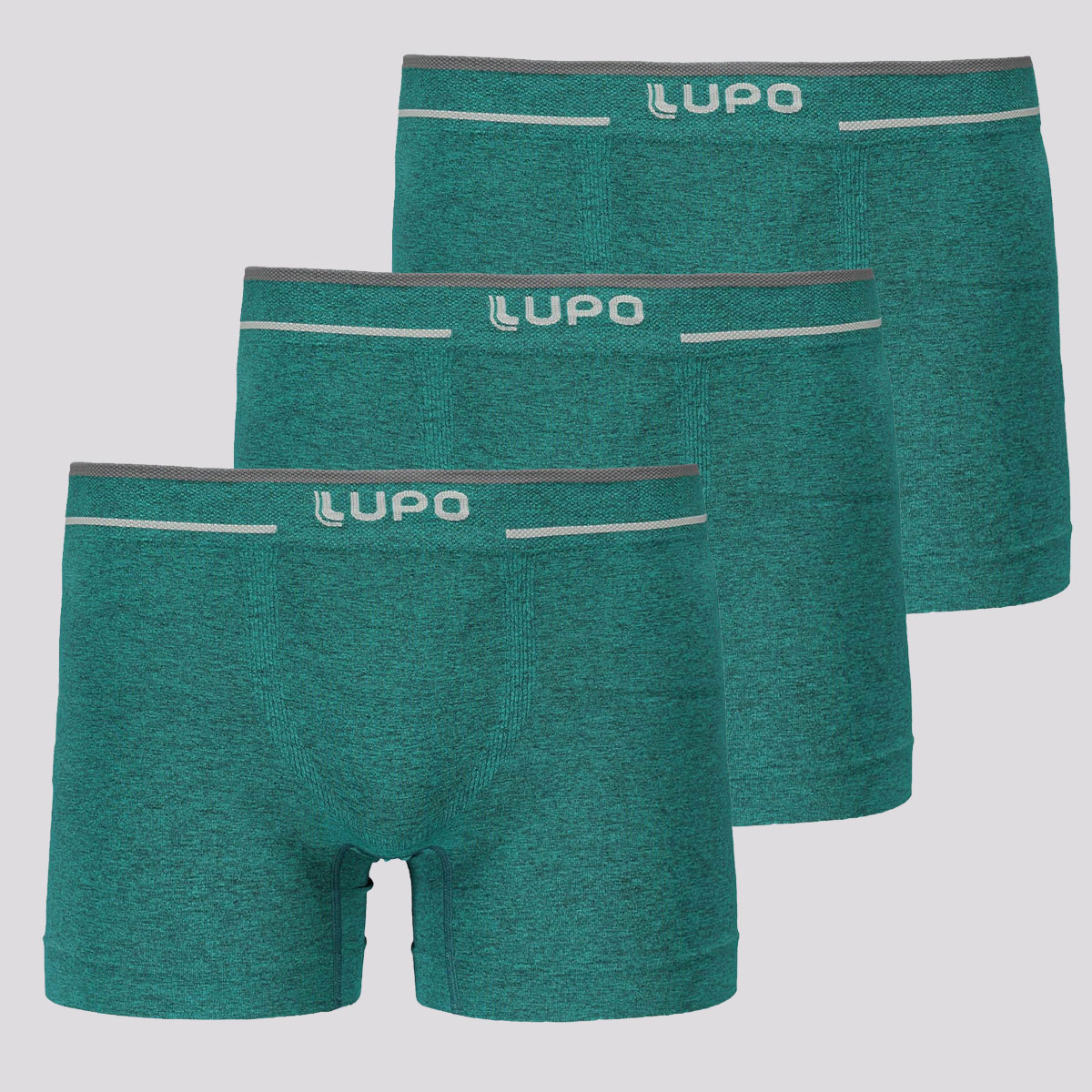 Kit de 3 Cuecas Boxer Lupo Soft IV Sem Costura Verde Mescla