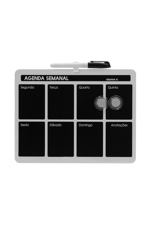 Quadro Magnético Negro Le Planejamento Semanal com 2 Ímãs e Marcador 21,5x28cm