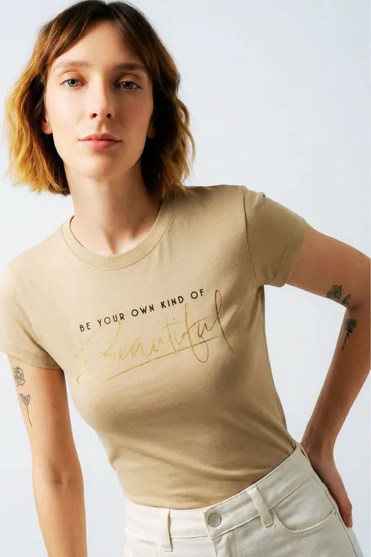 Camiseta Feminina Beautiful Polo Wear Bege Médio G