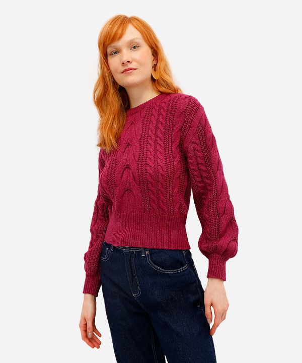 suéter feminino de tricot texturizado rosa M