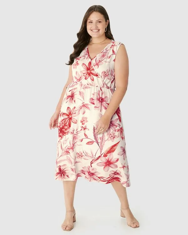Vestido Midi Feminino Plus Size Transpassado Decote V Em Viscose Stretch Off White - G4