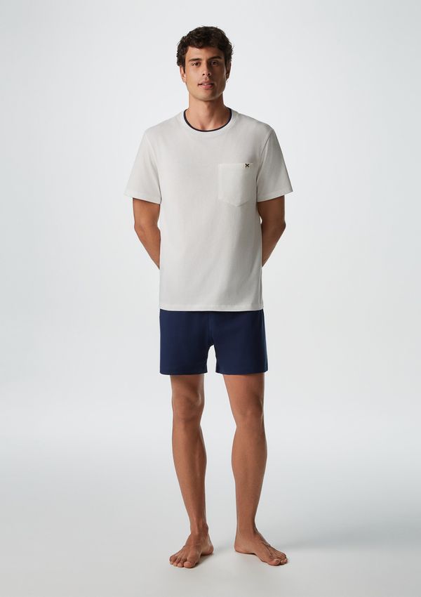 Pijama Curto Masculino Com Bolso - Off white G