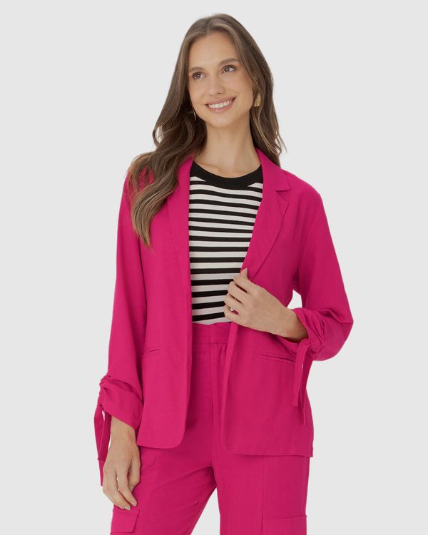 Blazer Feminino Com Manga Ajustável Em Viscolinho Rosa - G