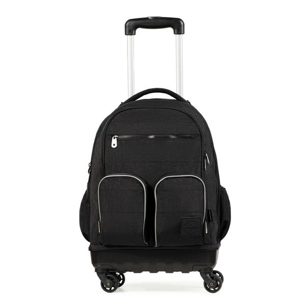 Mochila de Rodinha Juvenil Masculina Color Block 4 Rodas Preta U / Preto
