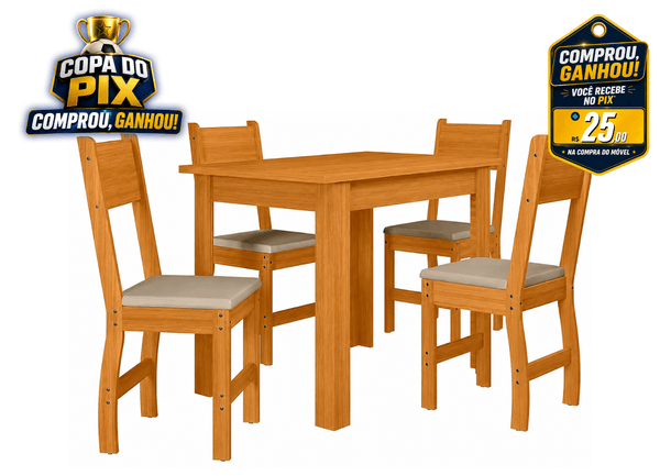 Conjunto Sala de Jantar Mesa Bellagio Retangular com 4 Cadeiras Milano Freijó Off White - Poliman