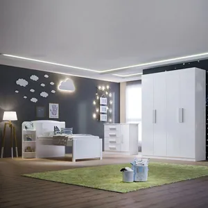 Quarto Infantil Completo com Guarda-roupa Cama 100% Mdf e Cômoda Angel Branco
