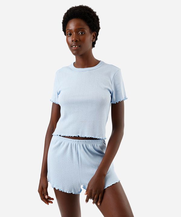 short de pijama feminino avulso com barra frufru azul M