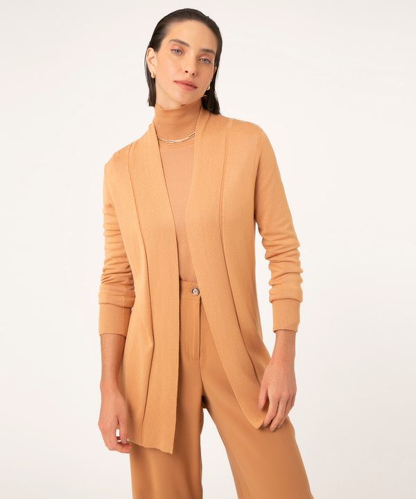 cardigan alongado de tricô gola canelada caramelo G