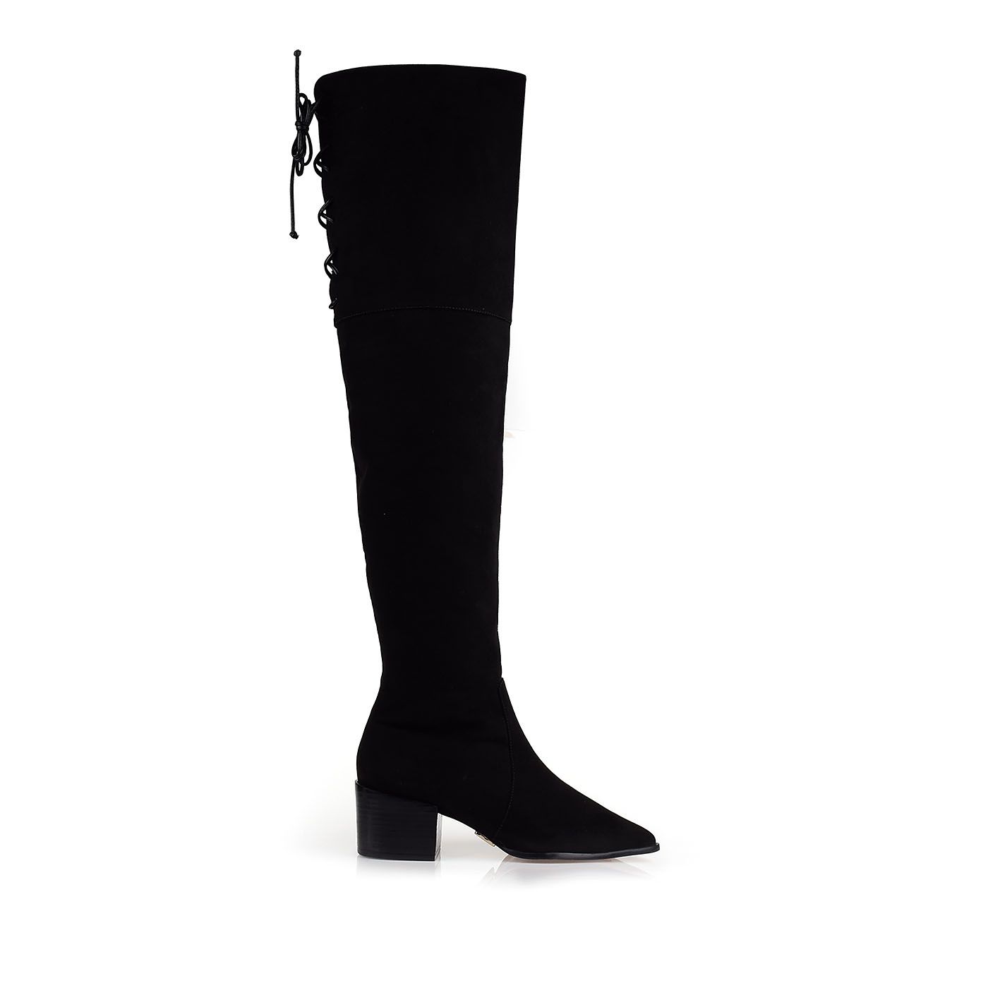 Bota Salto Médio Suede Preto