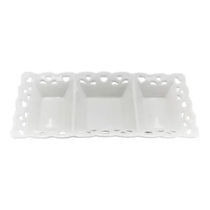 Petisqueira de Porcelana com 3 Divisórias Retangular Full Fit Branca