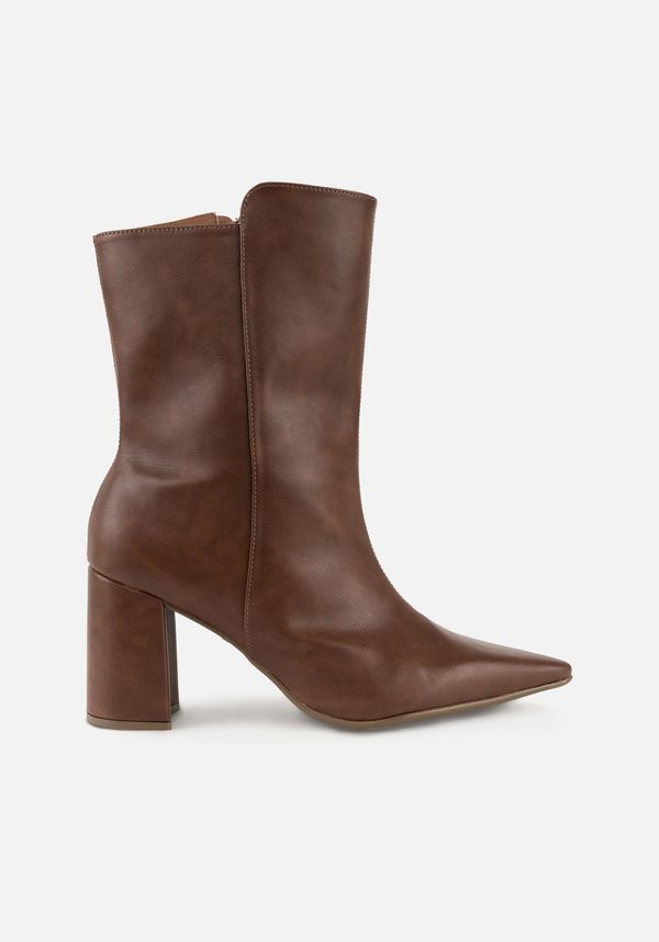 Bota De Bico Fino Com Salto Bloco Médio MARROM CINNAMON 38