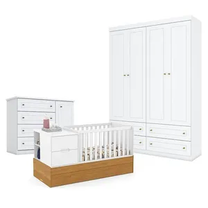 Quarto De Bebê Americano 4 Portas Com Berço Americano Multifuncional Formare Branco Freijó - Matic - Henn