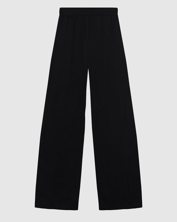 Calça Wide Leg Feminina Bolso Funcional Em Tecido Acetinado - ENFIM Preto - G