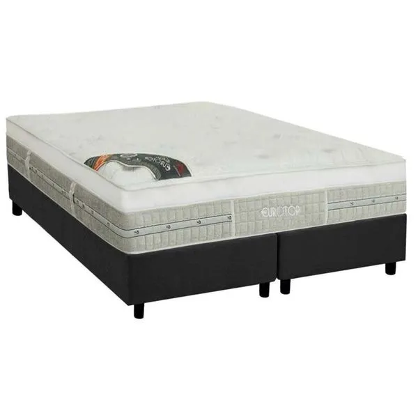Cama Box Queen: Colchão Molas Ensacadas Castor Pocket Eurotop Summer Winter + Base Gray(158X198)