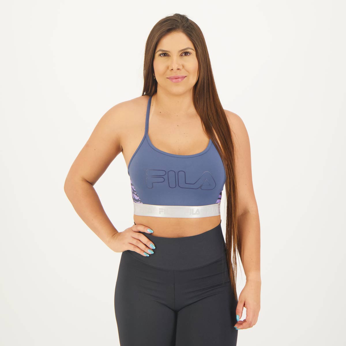 Top Fila Train Elastic II Feminino Azul e Roxo