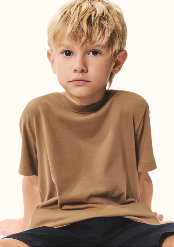 Camiseta Básica Infantil Menino Manga Curta Slim - Caqui 004