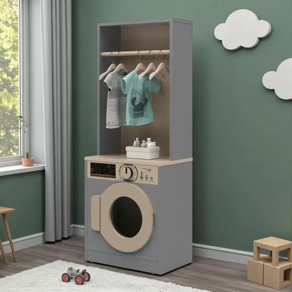 Lavadora de Brinquedo Cabideiro para Quarto Infantil Cinza em Mdf-Mdp 106x41x25cm de Casa Lavadora de Brinquedo Cabideiro para Quarto Infantil Cinza em Mdf-Mdp de Casa