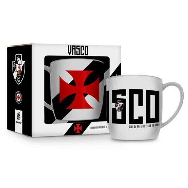 Caneca Porcelana Premium BrasFoot Vasco 300 ML Urban Licenciada Branco