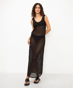 vestido longo tela - preto M