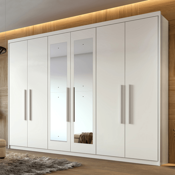 Guarda-roupa em MDF/MDF, 6 Portas, 4 Gavetas, Com Espelho - Aires Branco