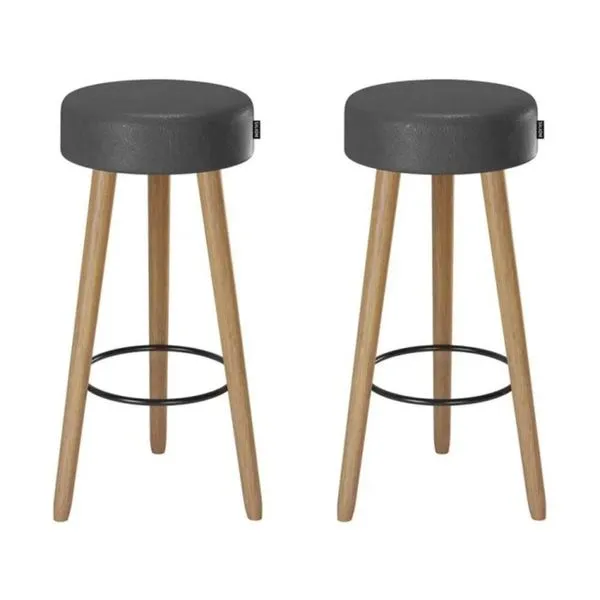 Kit 2 Banquetas Londres Couro Sintético Preto E Madeira Maciça